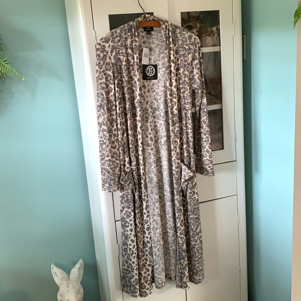 Bobeau sz S open front long cardigan animal print nwt Nordstrom